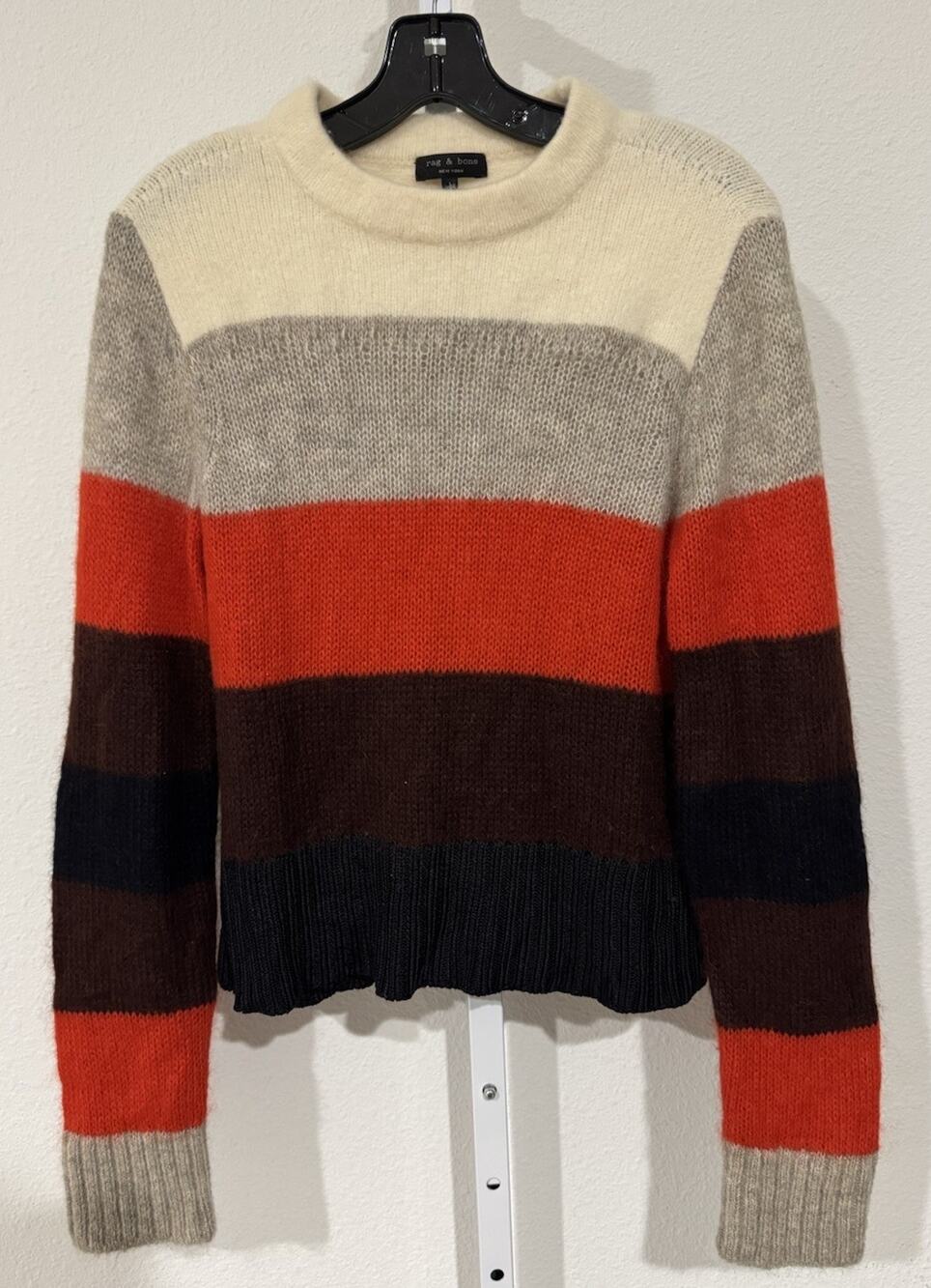 RAG & BONE Britton Striped Ribbed Sweater Cream Red Black Mohair Alpaca Size L